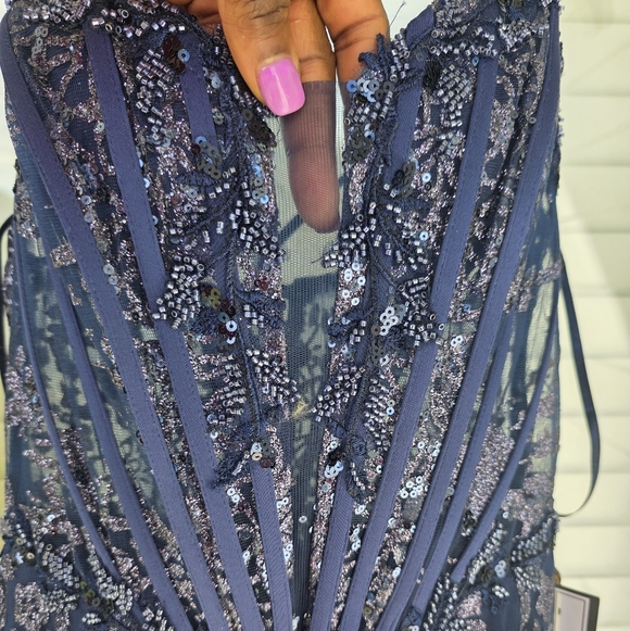 $279 Say Yes To The Dress Juniors' Glitter Mesh Corset Gown Sz 5/6 Glam Prom NWT - Picture 7 of 16